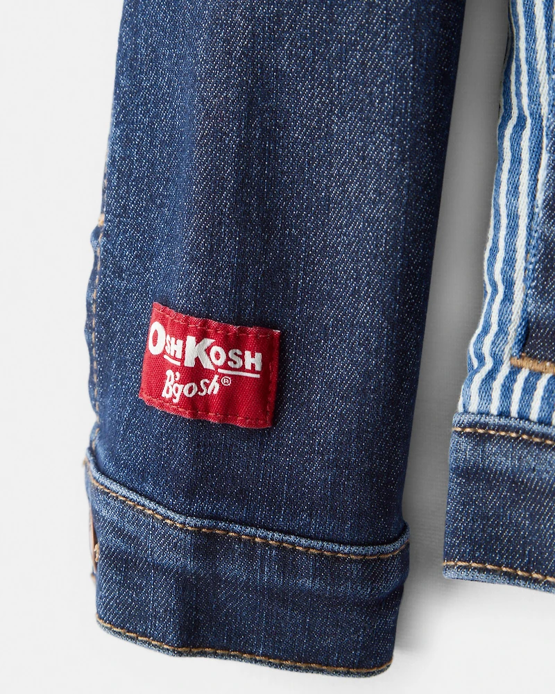 Toddler Hickory Stripe Denim Jacket with Teddy Fleece Collar - Blue