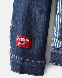 Toddler Hickory Stripe Denim Jacket with Teddy Fleece Collar - Blue