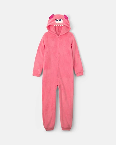 Girls 1-Piece Monster Halloween Fleece Pajama Costume - Coral