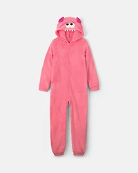 Girls 1-Piece Monster Halloween Fleece Pajama Costume - Coral