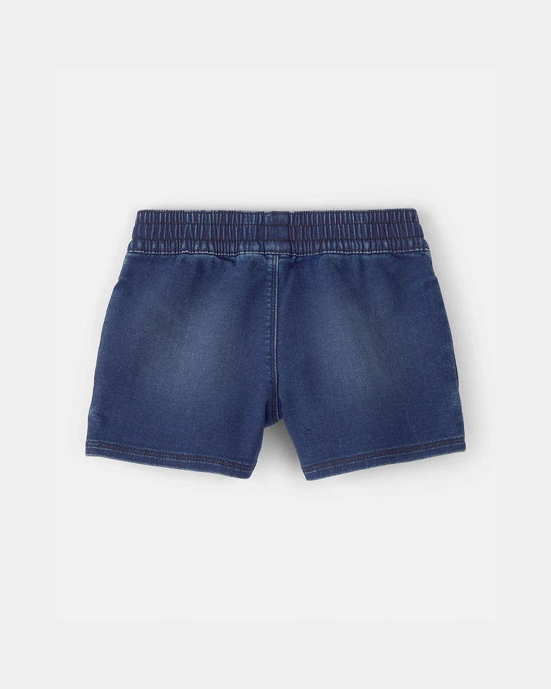 Girls Denim Drawstring  Pull-On Shorts - Dark Wash