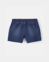 Girls Denim Drawstring  Pull-On Shorts - Dark Wash