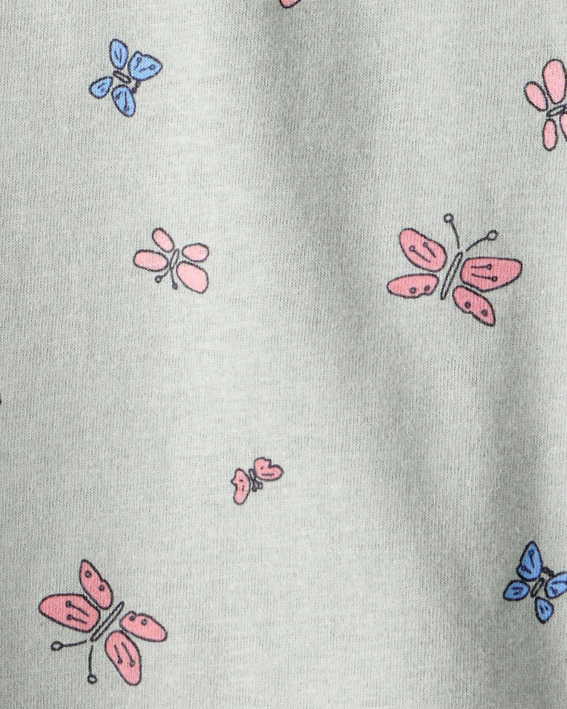Baby Girl Butterfly-Print Short-Sleeve Pocket Tee - Green