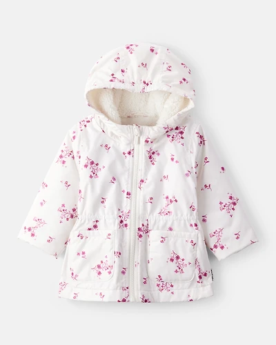 Baby Girl Floral Long-Sleeve Midweight Anorak Jacket - White
