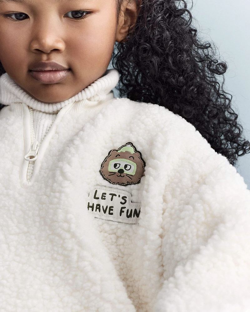 Toddler 'Let's Have Fun'  Sherpa Quarter-Zip Sweatshirt - Cream