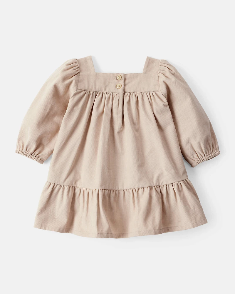 Baby Girl Corduroy Long-Sleeve Dress - Brown