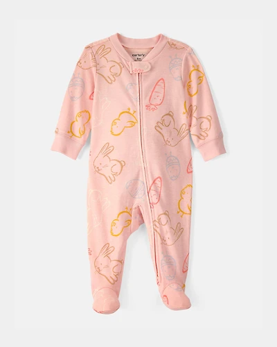 Baby Girl Easter 100% Cotton 2-Way Zip Sleep & Play Pajama - Pink
