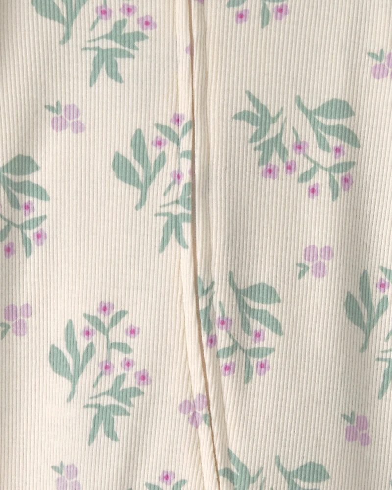 Baby Girl Floral Cotton 2-Way Zip Sleep & Play Pajamas - Ivory