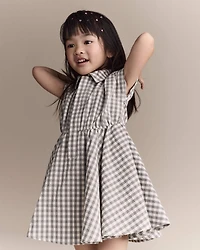 Toddler Girl Avenue Twirl™ Scalloped Dress in Gingham - Grey