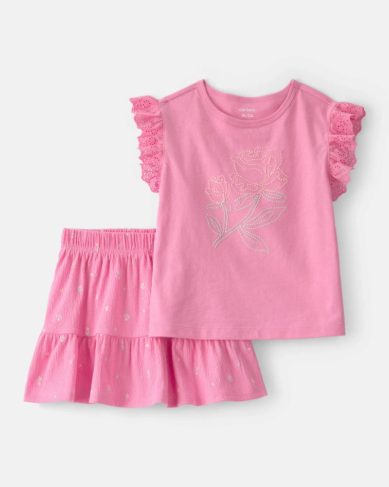 Toddler Girl 2-Piece Floral Top & Skort Set - Pink