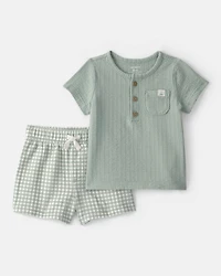 Baby 2-Piece Gingham Top & Short Set - Green