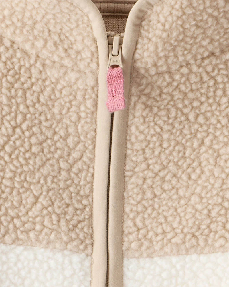 Toddler Girl Color Block Zip-Up Jacket - Brown