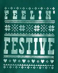 Girls Christmas Festive Long-Sleeve Pullover Sweatshirt - Green