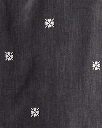 Baby Girl Floral Motif Chambray Long-Sleeve Dress - Grey