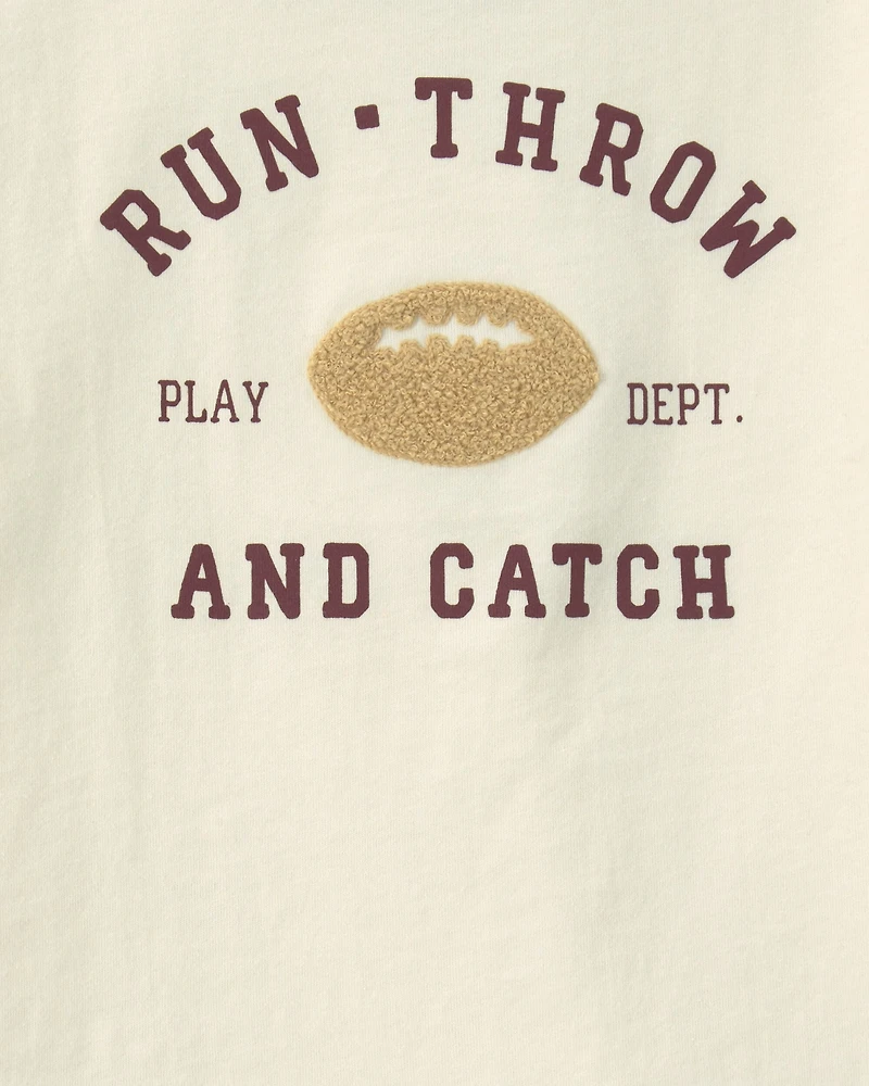 Toddler Boy 'Run, Throw and Catch' Football Graphic Tee - Cream/Burgundy