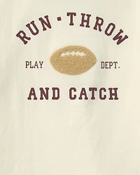 Toddler Boy 'Run, Throw and Catch' Football Graphic Tee - Cream/Burgundy