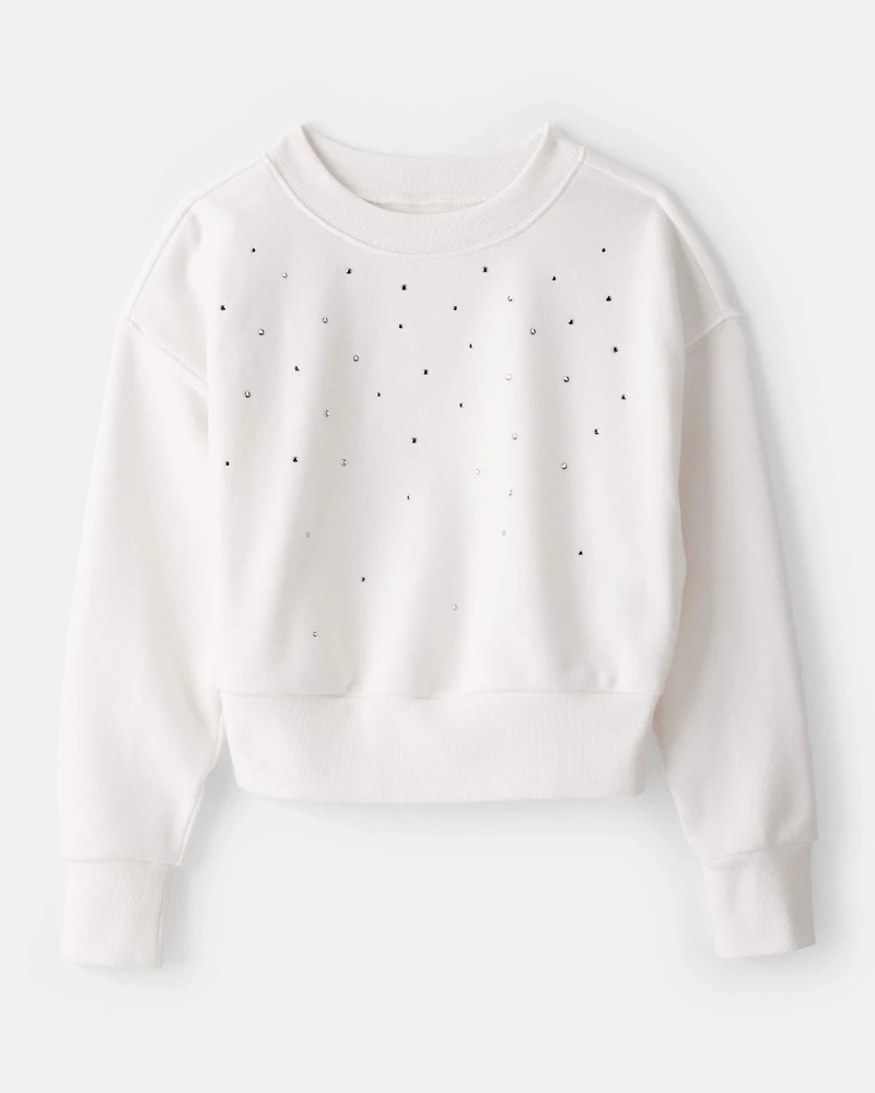 Girls DayDream Fleece Rhinestone Pullover Sweatshirt - Ivory
