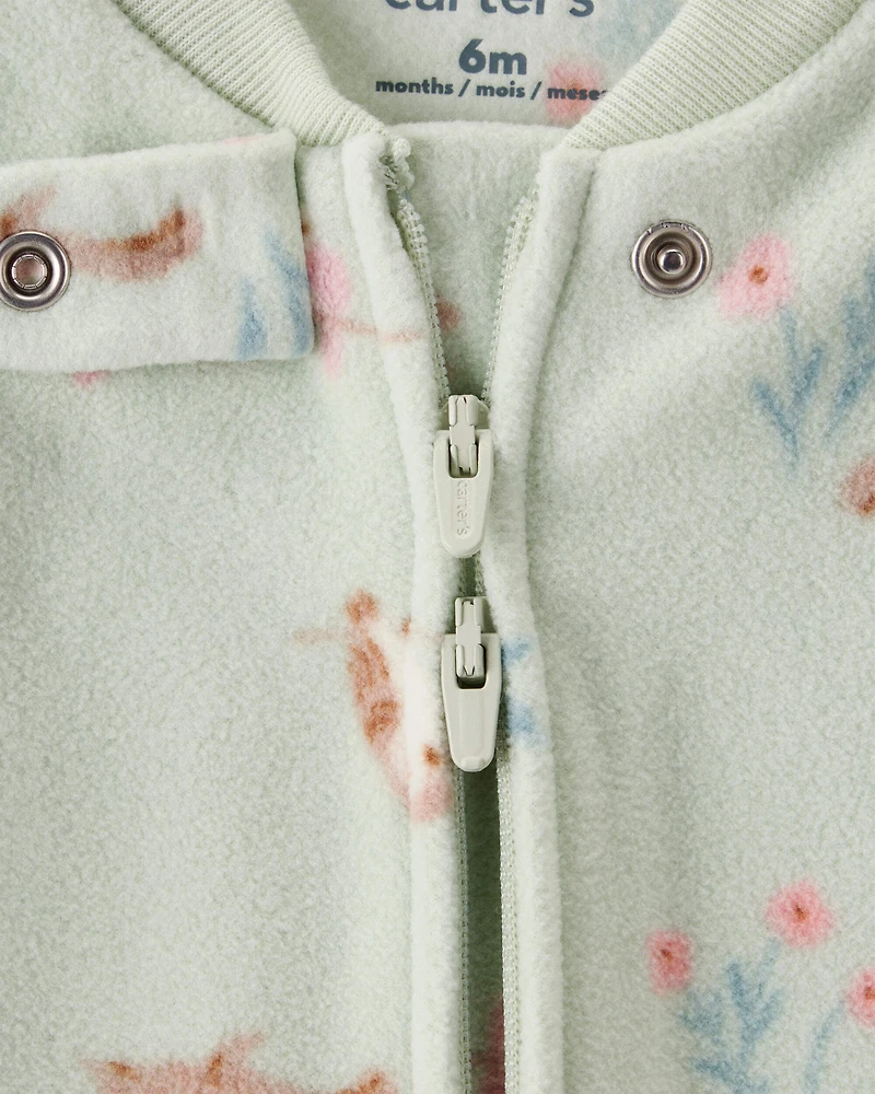 Baby Girl Squirrel Print Loose Fit Long-Sleeve Sleep & Play Pajamas - Green