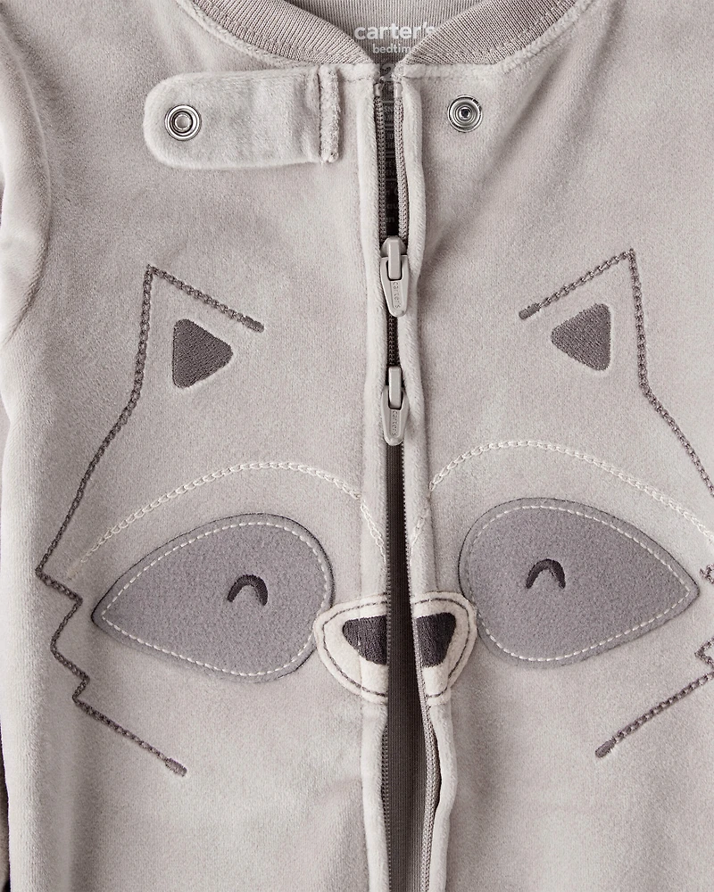 Baby Boy Raccoon DreamPlush Long-Sleeve Snug Fit 1-Piece Pajamas - Grey