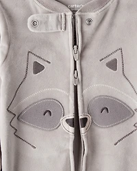 Baby Boy Raccoon DreamPlush Long-Sleeve Snug Fit 1-Piece Pajamas - Grey