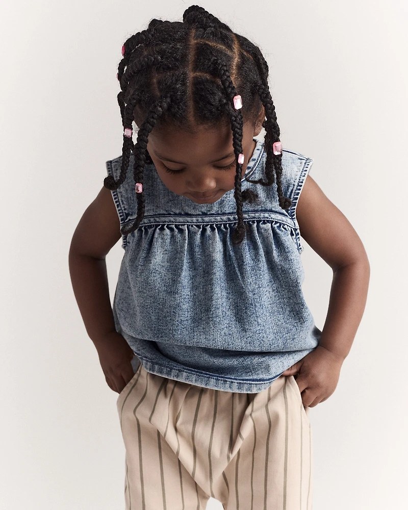 Toddler Girl Sleeveless Denim Top in Avenue Wash - Blue