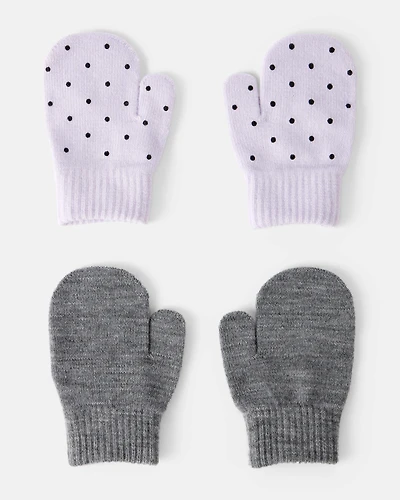 Toddler Girl 2-Pack Cat Polka Dot Winter Mittens - Purple/Grey