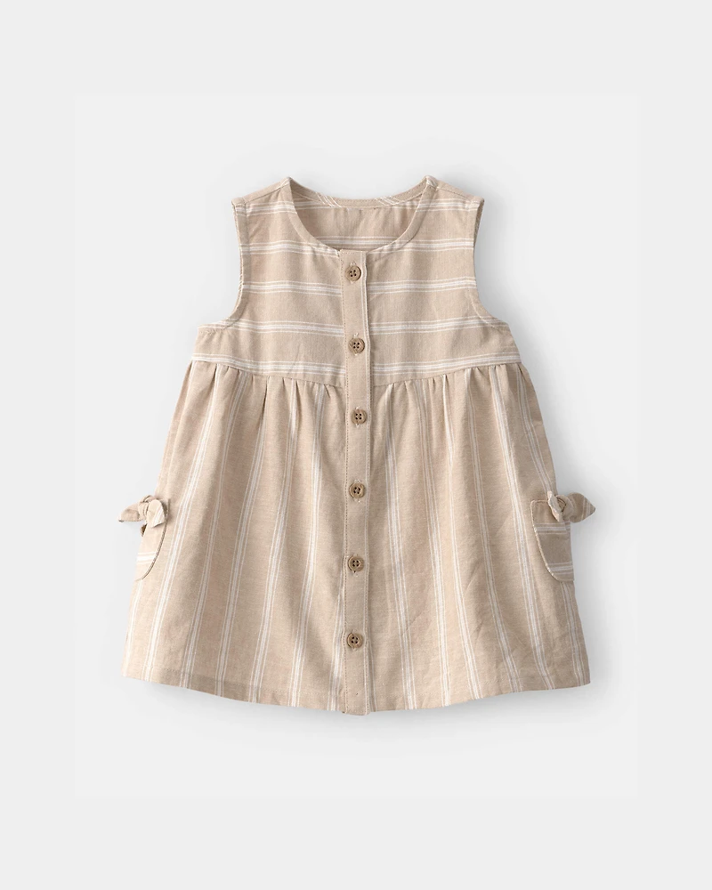 Baby Girl Stripe Sleeveless Dress - Khaki/Ivory