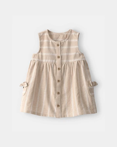 Baby Girl Stripe Sleeveless Dress - Khaki/Ivory