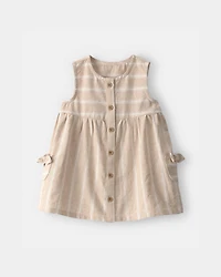 Baby Girl Stripe Sleeveless Dress - Khaki/Ivory