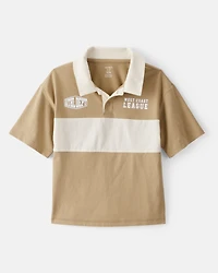 Boys Cotton Short-Sleeve Stripe Polo - Tan