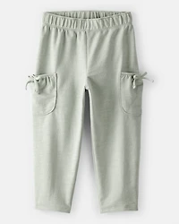 Toddler Girl Bow Pocket French Terry Pants - Green