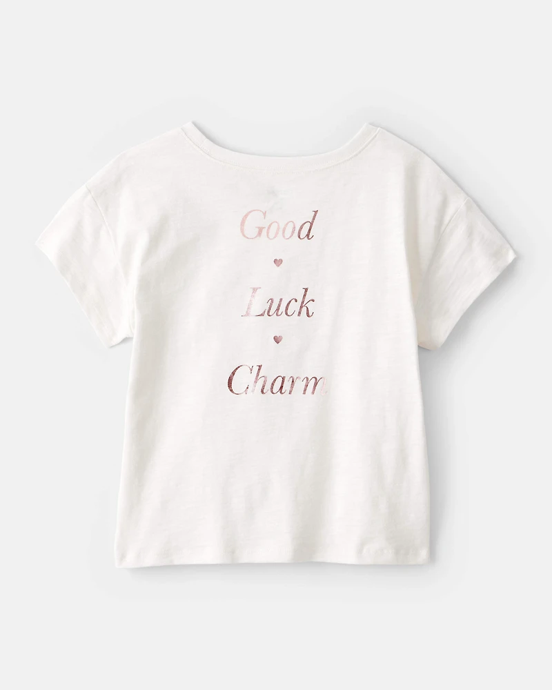 Girls Good Luck Charm Cotton Short-Sleeve Graphic Tee - White