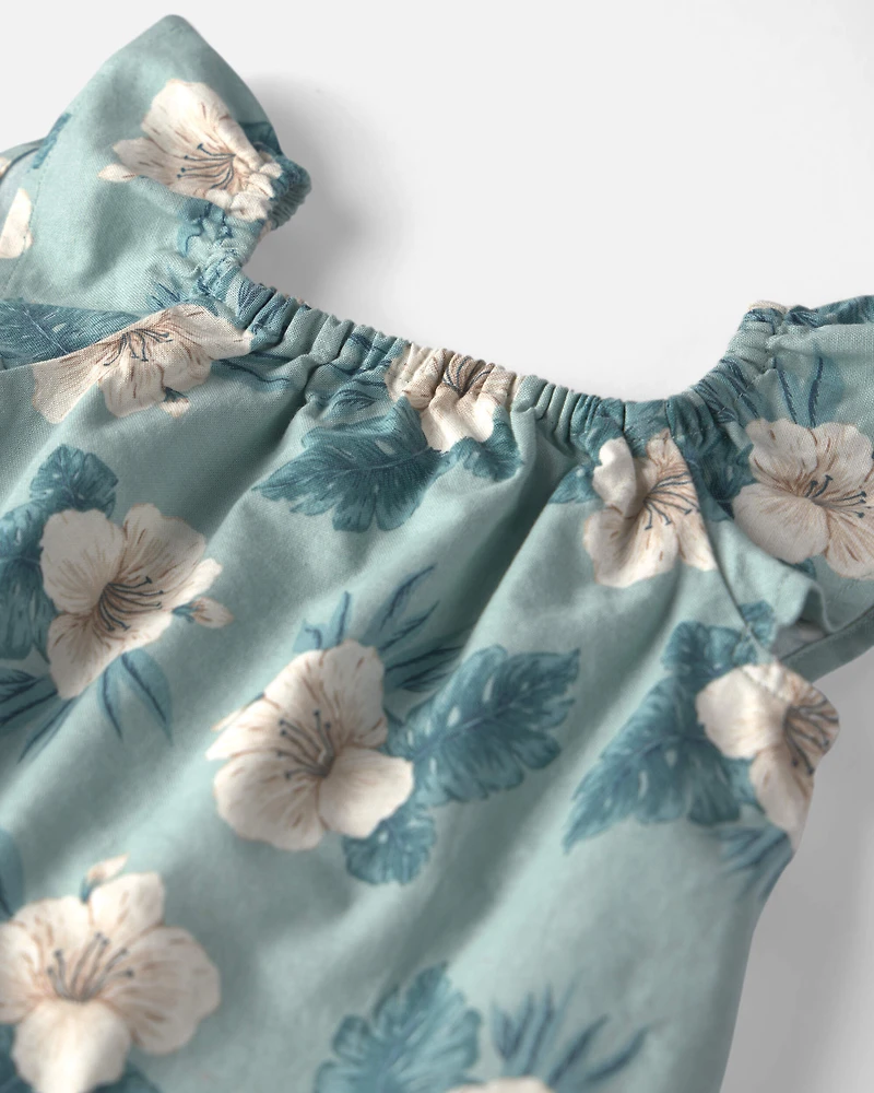 Baby Girl 2-Piece Chambray Top & Short Set Made with Organic Cotton in Blue Hibiscus