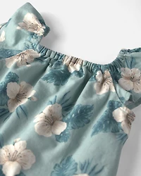 Baby Girl 2-Piece Chambray Top & Short Set Made with Organic Cotton in Blue Hibiscus