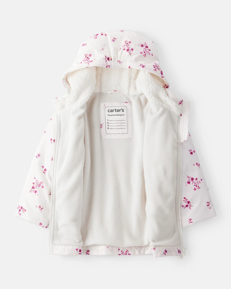 Toddler Girl Floral Long-Sleeve Midweight Anorak Jacket - White