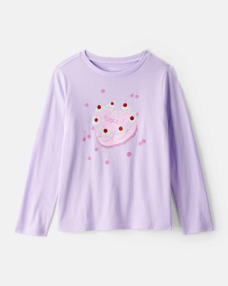 Girls Heart Cake Long-Sleeve Graphic Tee - Purple