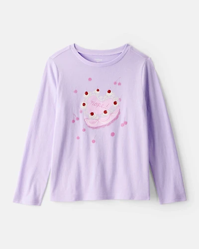 Girls Heart Cake Long-Sleeve Graphic Tee - Purple