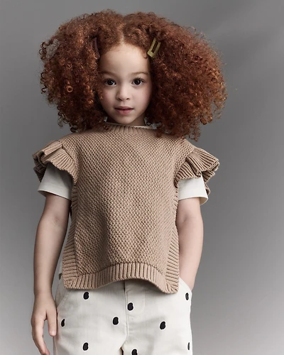 Toddler Girl Ruffle Sweater Vest - Tan