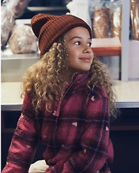 Girls Plaid Sherpa Quarter-Zip Pullover - Pink