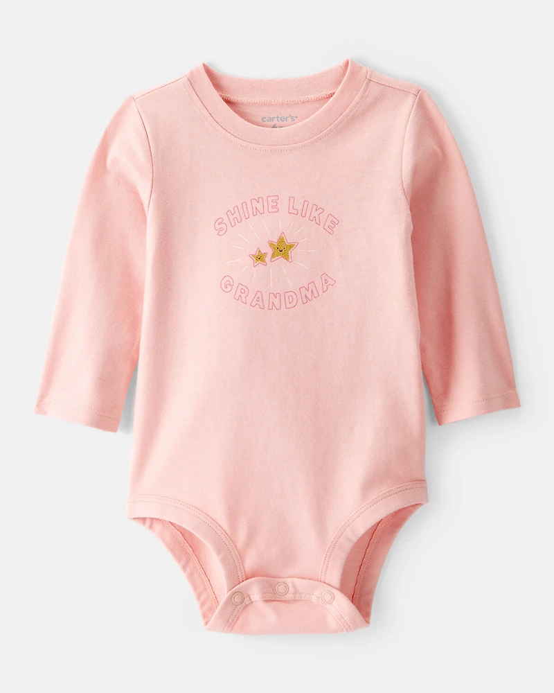 Baby Girl Shine Like Grandma Cotton Long-Sleeve Graphic Bodysuit - Pink
