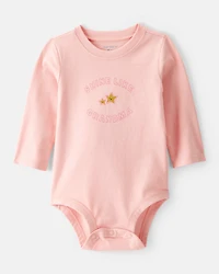 Baby Girl Shine Like Grandma Cotton Long-Sleeve Graphic Bodysuit - Pink