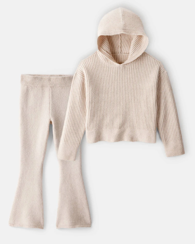 Girls 2-Piece Ribbed Sweater Knit Hoodie & Flare Pants Set