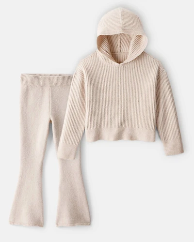 Girls 2-Piece Ribbed Sweater Knit Hoodie & Flare Pants Set