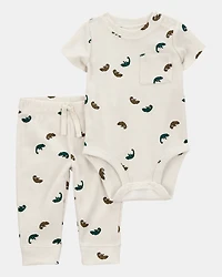Baby 2-Piece Waffle Knit Bodysuit Pant Set - Ivory
