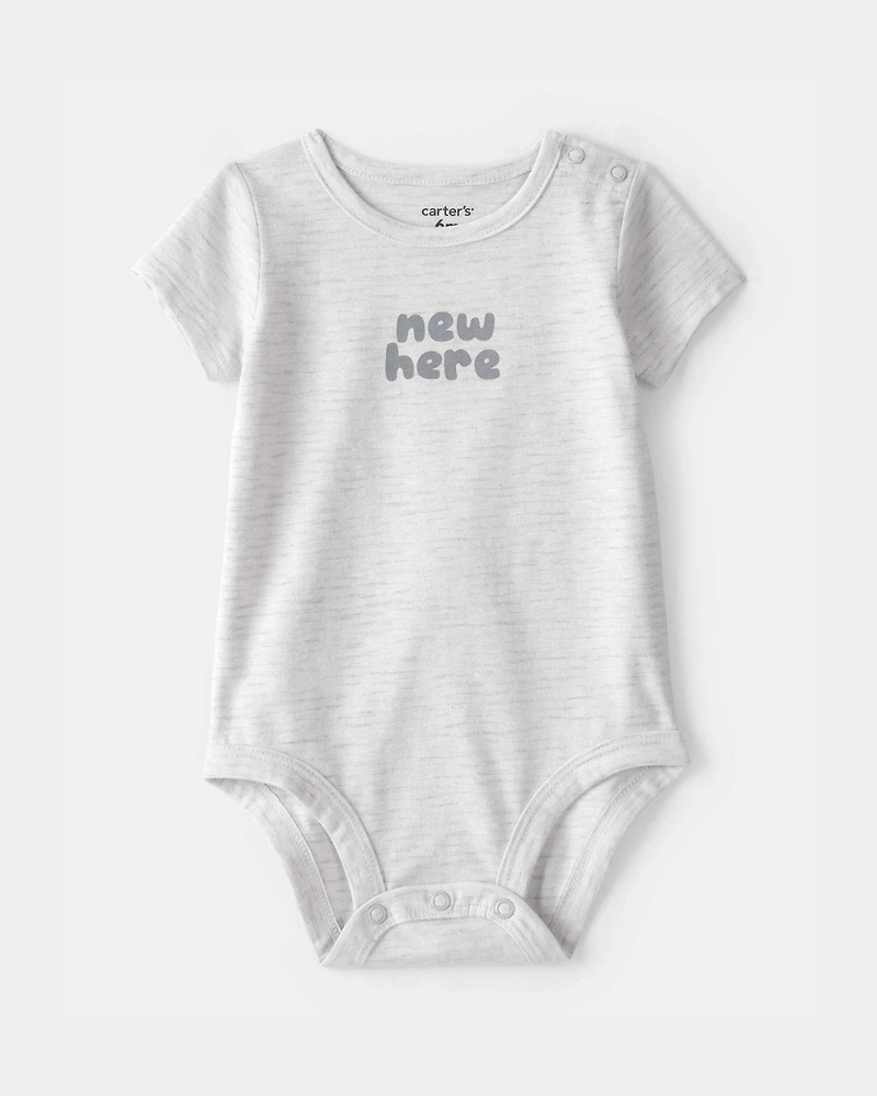 Baby 'New Here' Graphic Bodysuit - Grey
