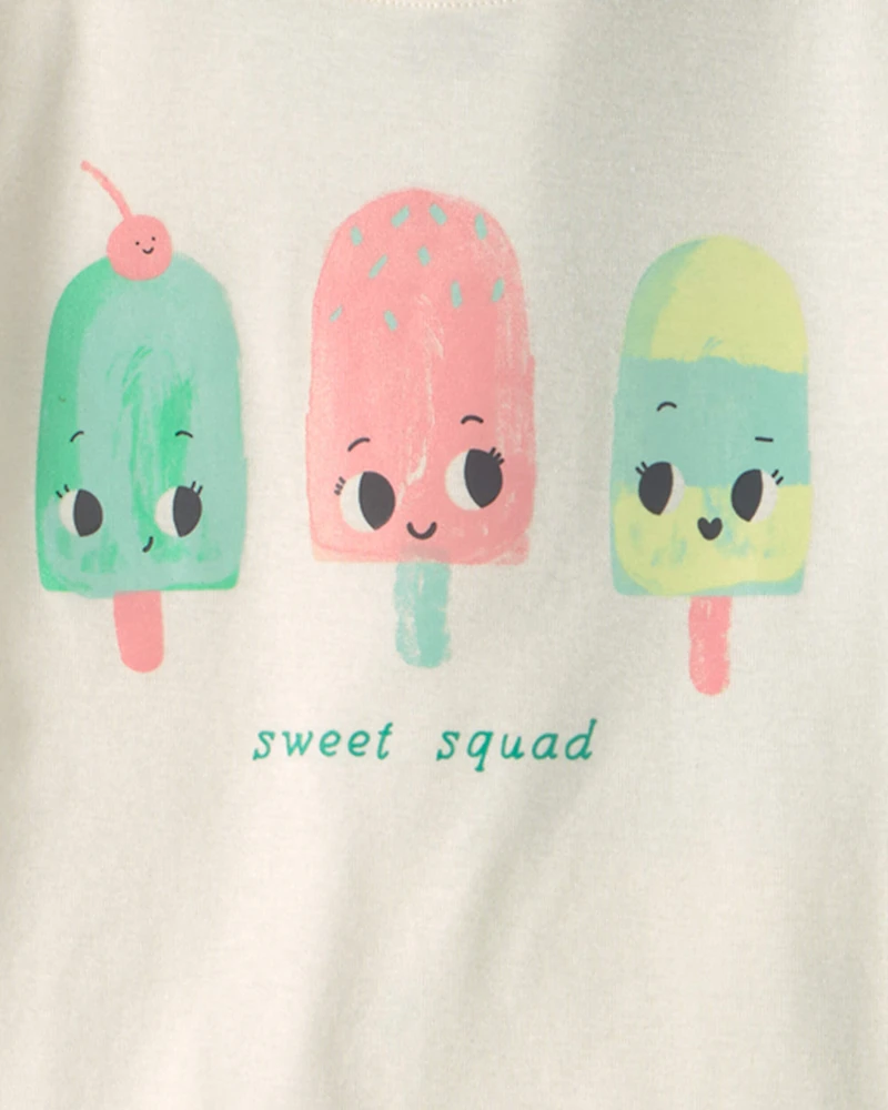 Girls 'Sweet Squad' Popsicle 100% Cotton 4-Piece Pajama Set - Blue/Green