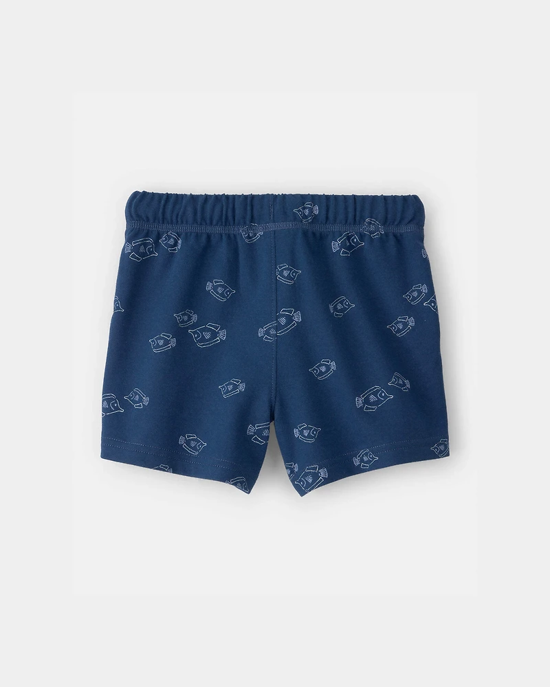 Toddler Boy Fish French Terry Shorts - Blue