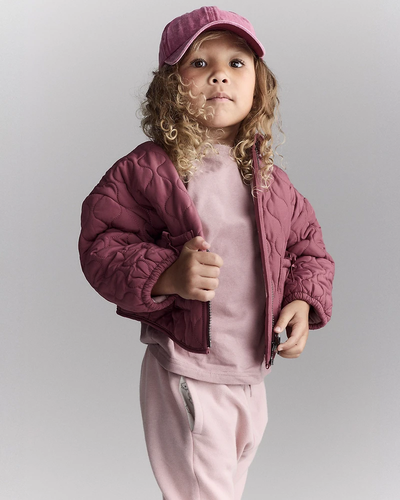 Toddler Girl Quilted Barn Jacket - Burgundy