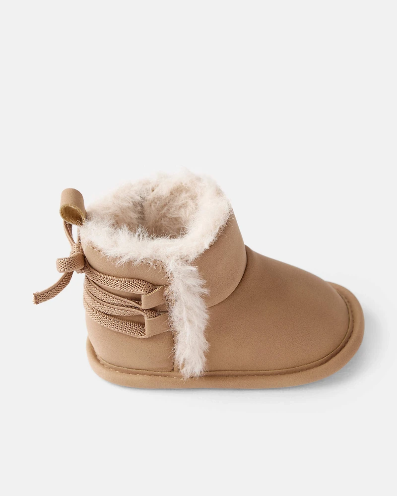 Baby Girl Bow Faux Fur Boots - Brown