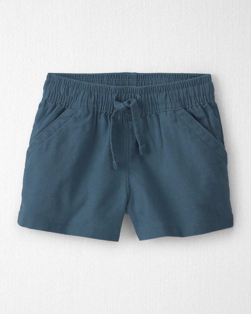 Baby Boy 2-Piece Linen Top & Short Set Made with Organic Cotton in Blue Hibiscus